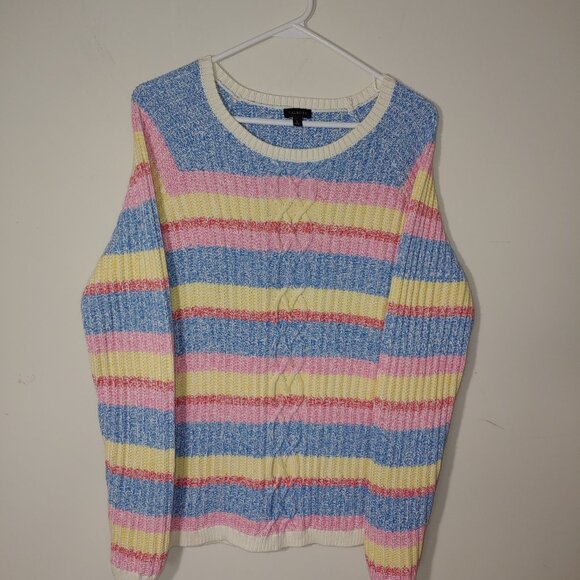 Talbots Cotton Blend Pastel Rainbow Cable Knit Sweater Size L Multicolored - Picture 1 of 5